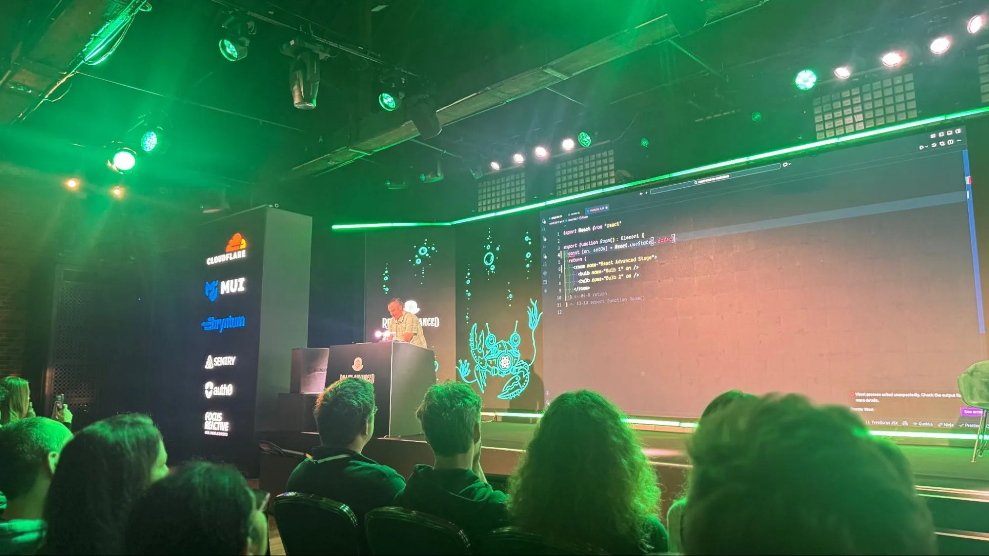 Erik Rasmussen giving his talk about React not only being in the DOM