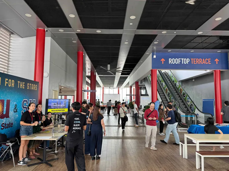 Entrance of the event where people are validating their tickets